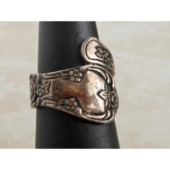 Sterling Silver Spoon Ring Size 6 Adjustable Floral Wrap Vintage Style - Picture 3 of 10